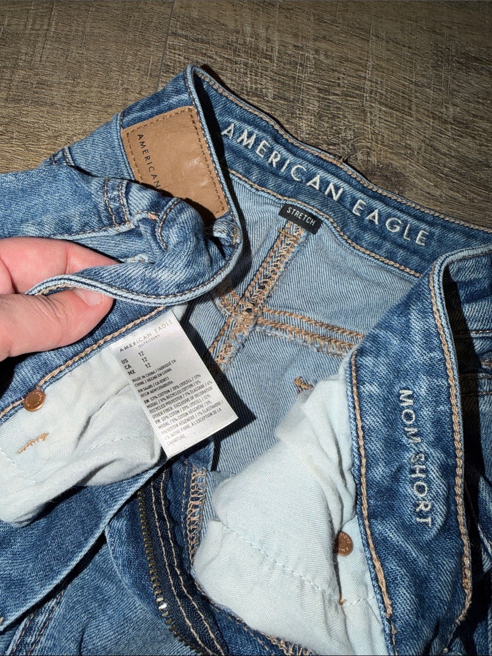AE Distressed Medium Blue High-Rise Denim Cutoff Shorts - Picture 2 of 3